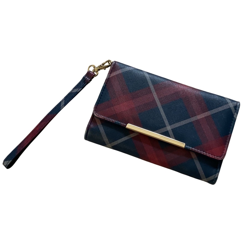 Safe Keeper RFID Navy Red Plaid Wristlet Wallet‎ Phone Case Organizer
